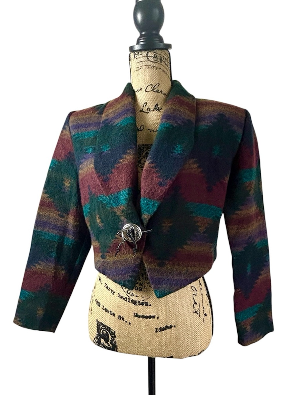 VTG Ivy Club Western Multicolor Cropped Shawl Collar Jacket